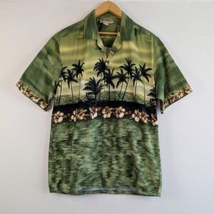 Blue Hawaii Hawaiian Islands Palm Tree Floral Shirt Green Black – Men's XL
